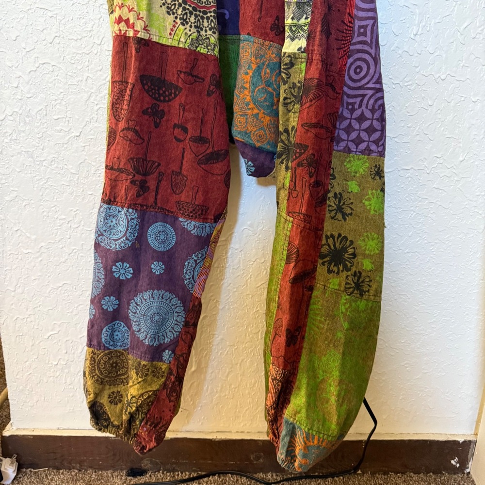 Nepal Cotton Patchwork Overalls Boho Mushroom Man… - image 5
